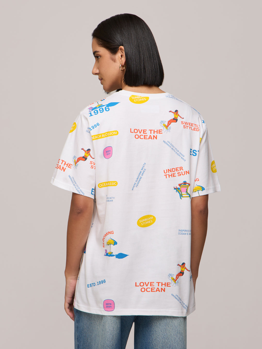Womens Printed Oversized Fit Cotton T-Shirt