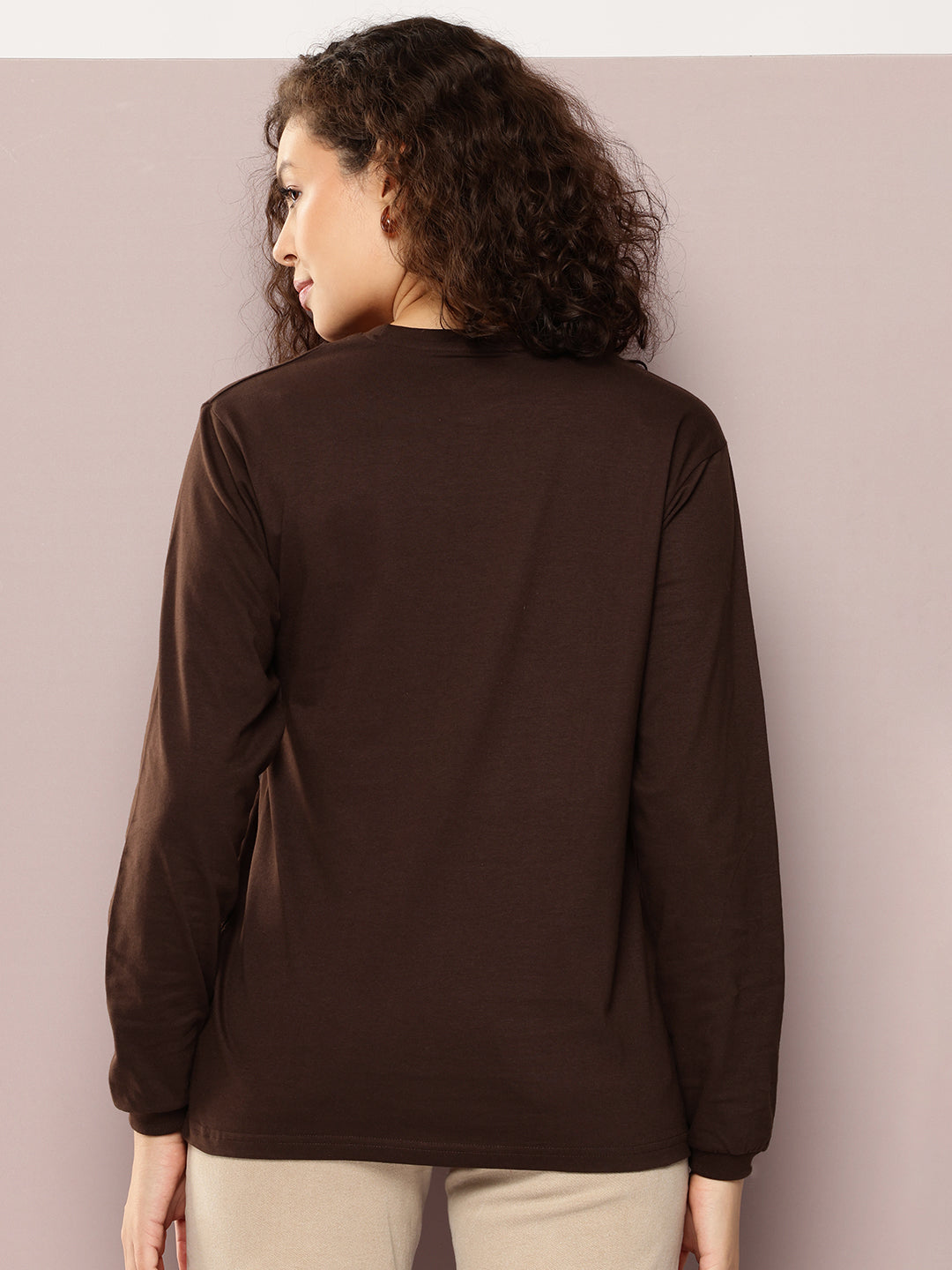 Womens Full Sleeve Round Neck Embroidered Oversized Fit Tshirts