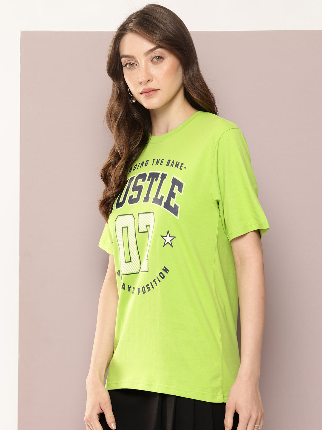 Womens Half Sleeve Round Neck Printed Oversized Fit Tshirts