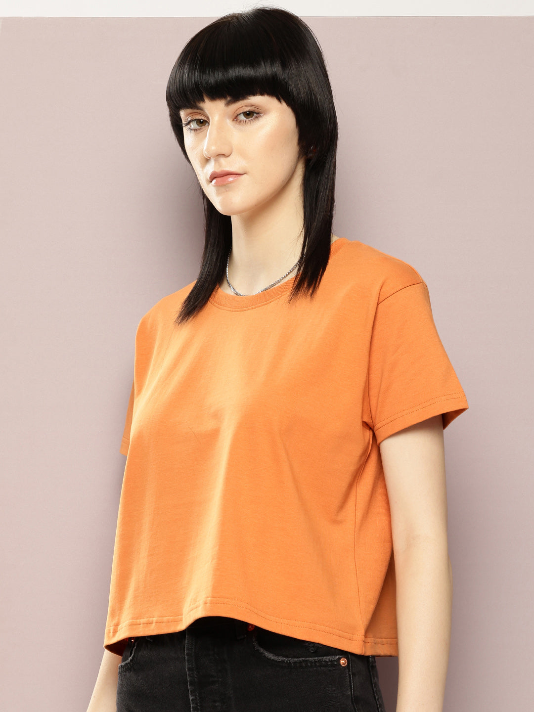 Womens Half Sleeve Round Neck Solid Boxy Fit Tshirts