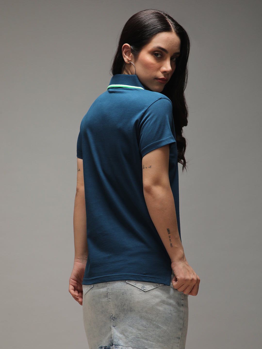 Womens Half Sleeve Polo Neck Solid Regular Fit Tshirts