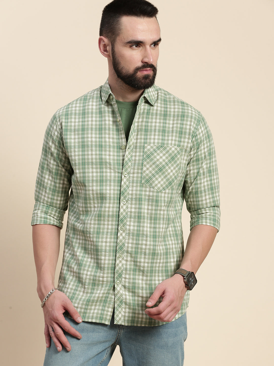Men Checked Full Sleeve Shirt With Pocket