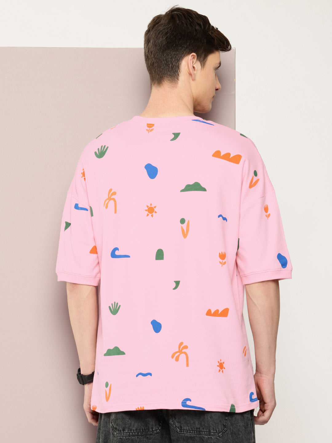 Mens Half Sleeve Round Neck All-Over Printed Oversized Fit Tshirts