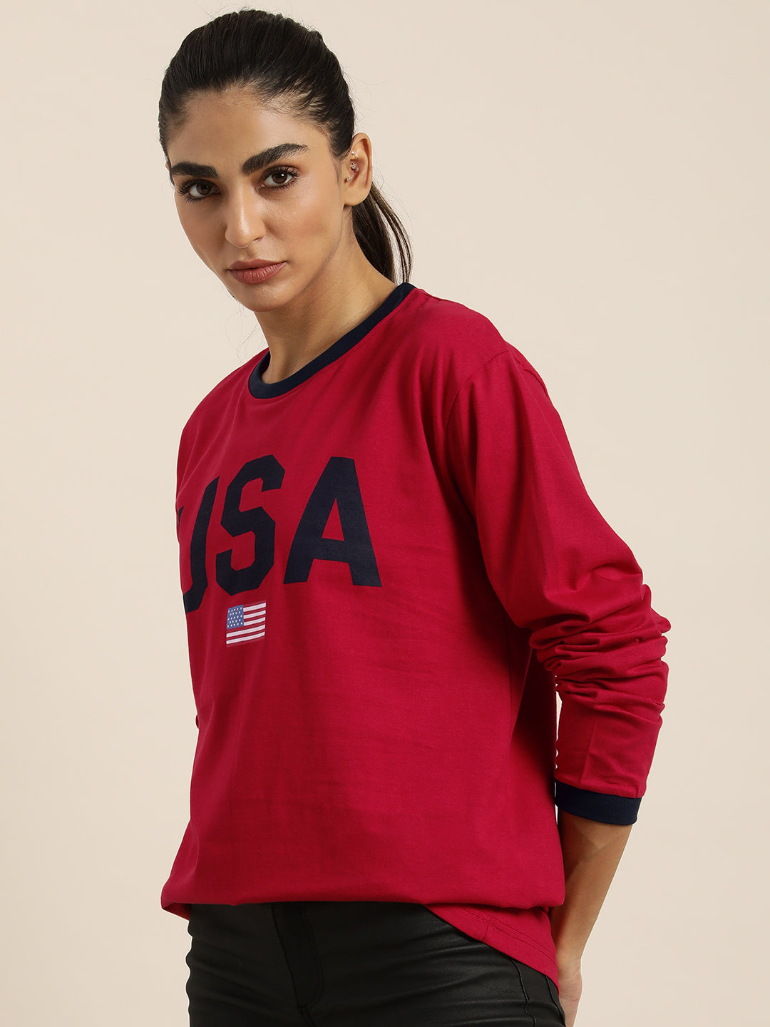 Womens Full Sleeve Round Neck Oversized Fit T-Shirts