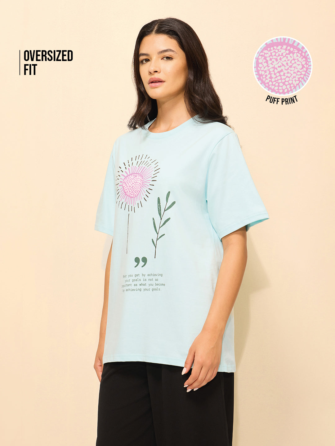 Womens Puff Printed Oversized Fit Cotton T-Shirt