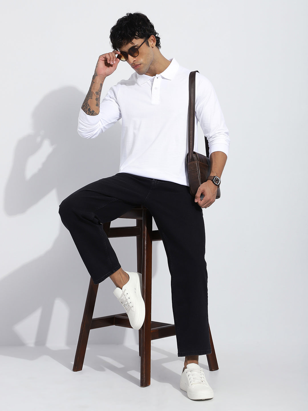 Mens Full Sleeve Polo Neck Solid Regular Fit Tshirts