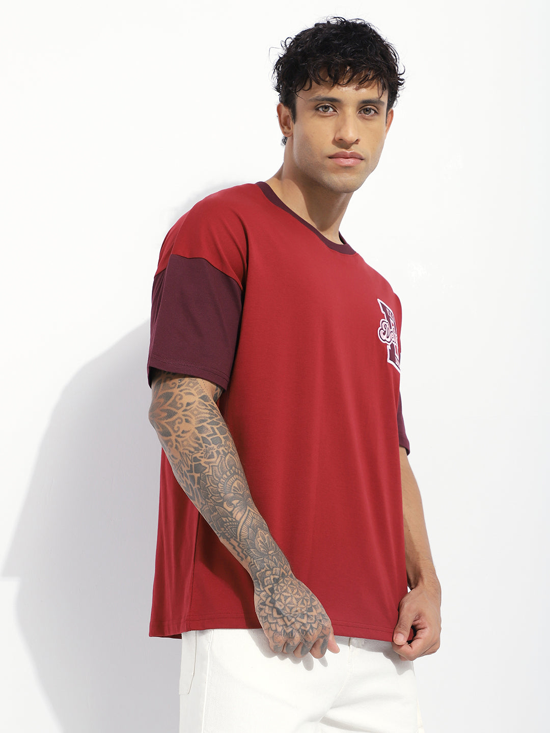 Mens Half Sleeve Drop Shoulder Embroidery Oversized Fit T-Shirts