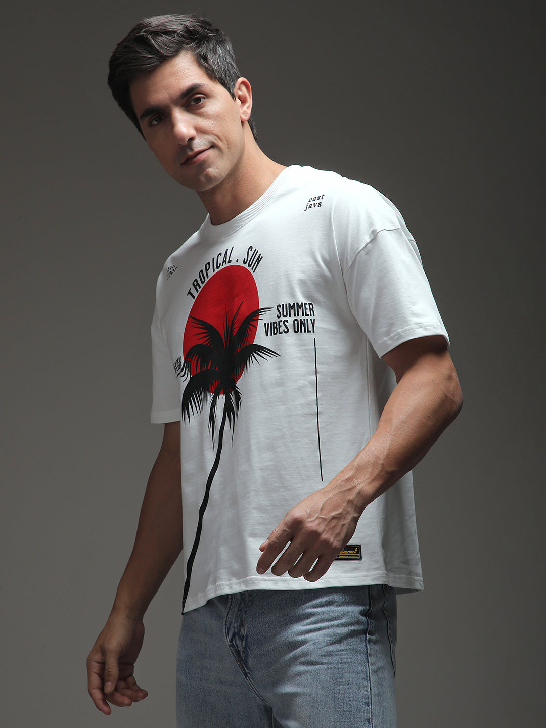 Mens Half Sleeve Drop Shoulder Printed Oversized Fit T-Shirts