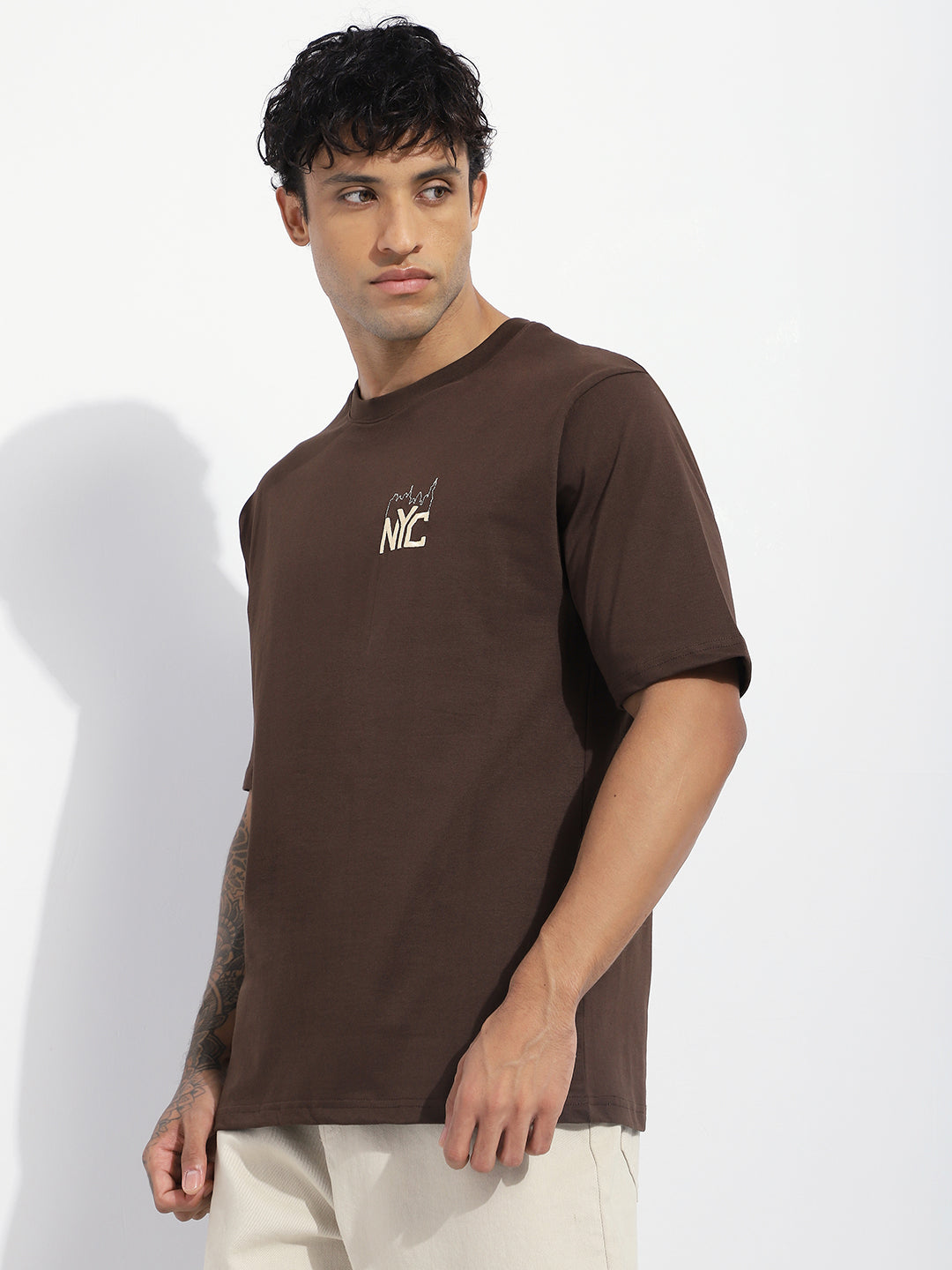 Mens Half Sleeve Round Neck Back Striped Oversized Fit Tshirts