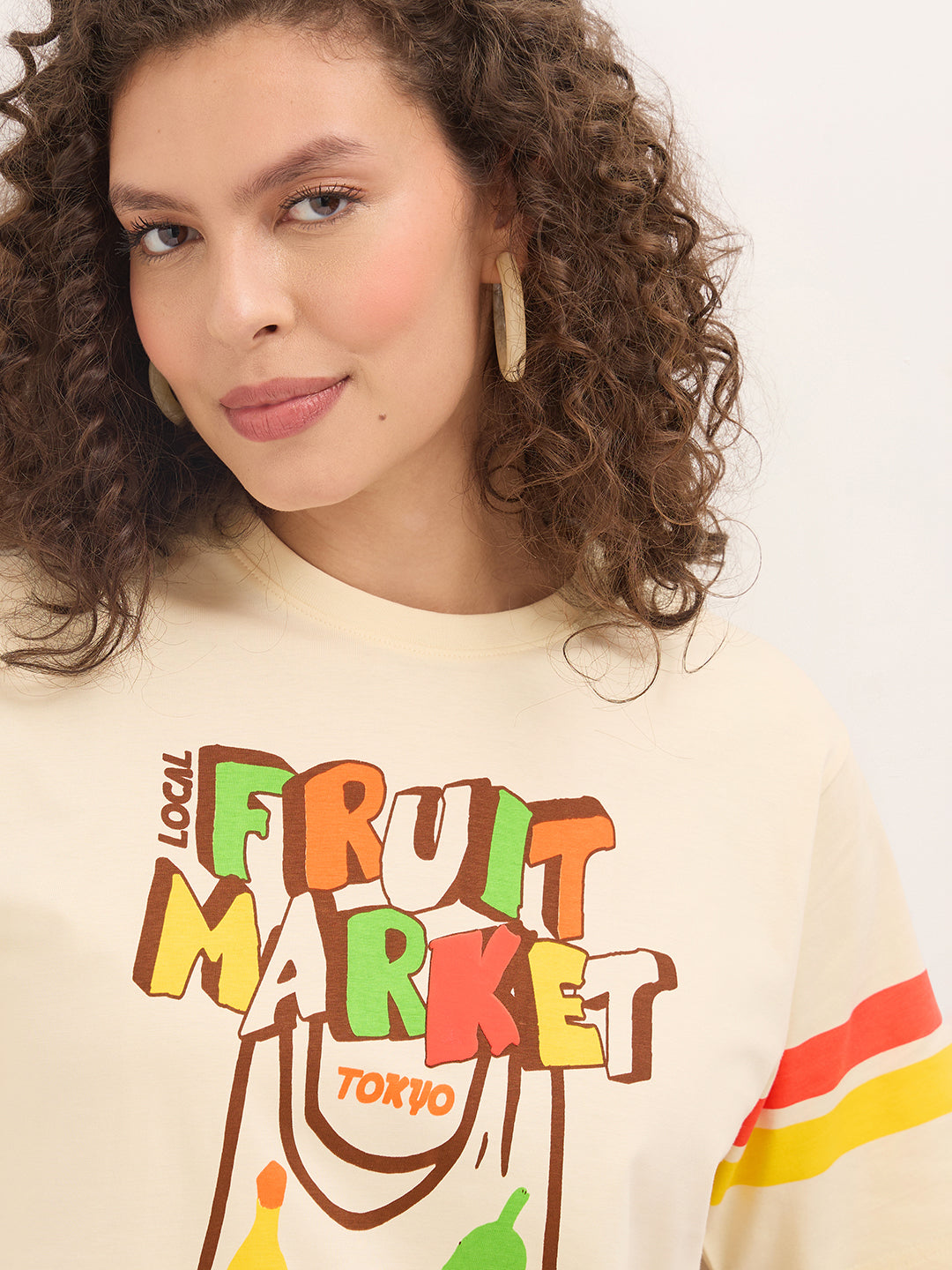 Womens Half Sleeve Round Neck Puff Print Oversized Fit Tshirts