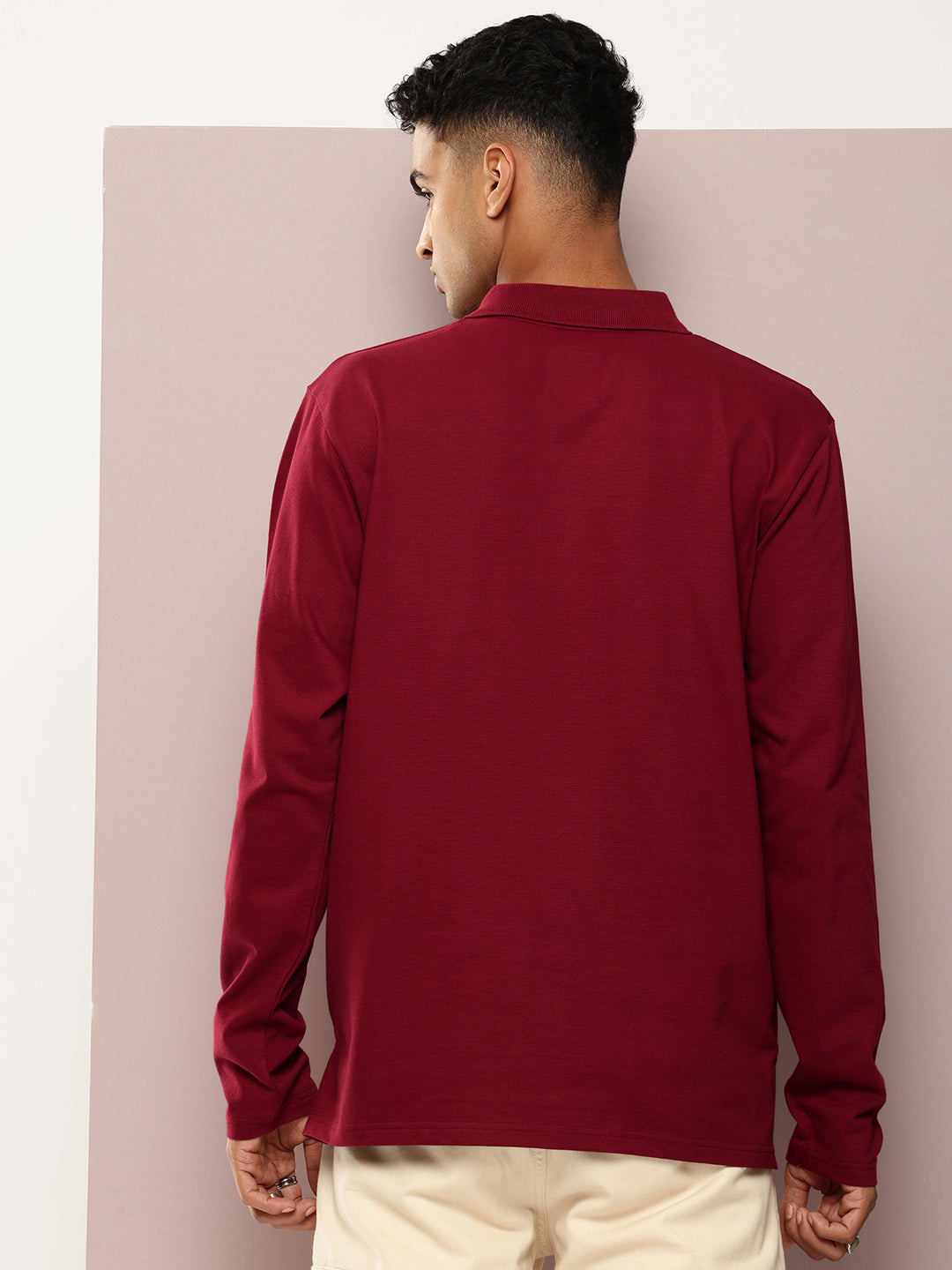 Mens Full Sleeve Polo Neck Solid Oversized Fit Tshirts