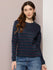 Womens Full Sleeve Round Neck Striped Regular Fit Tshirts