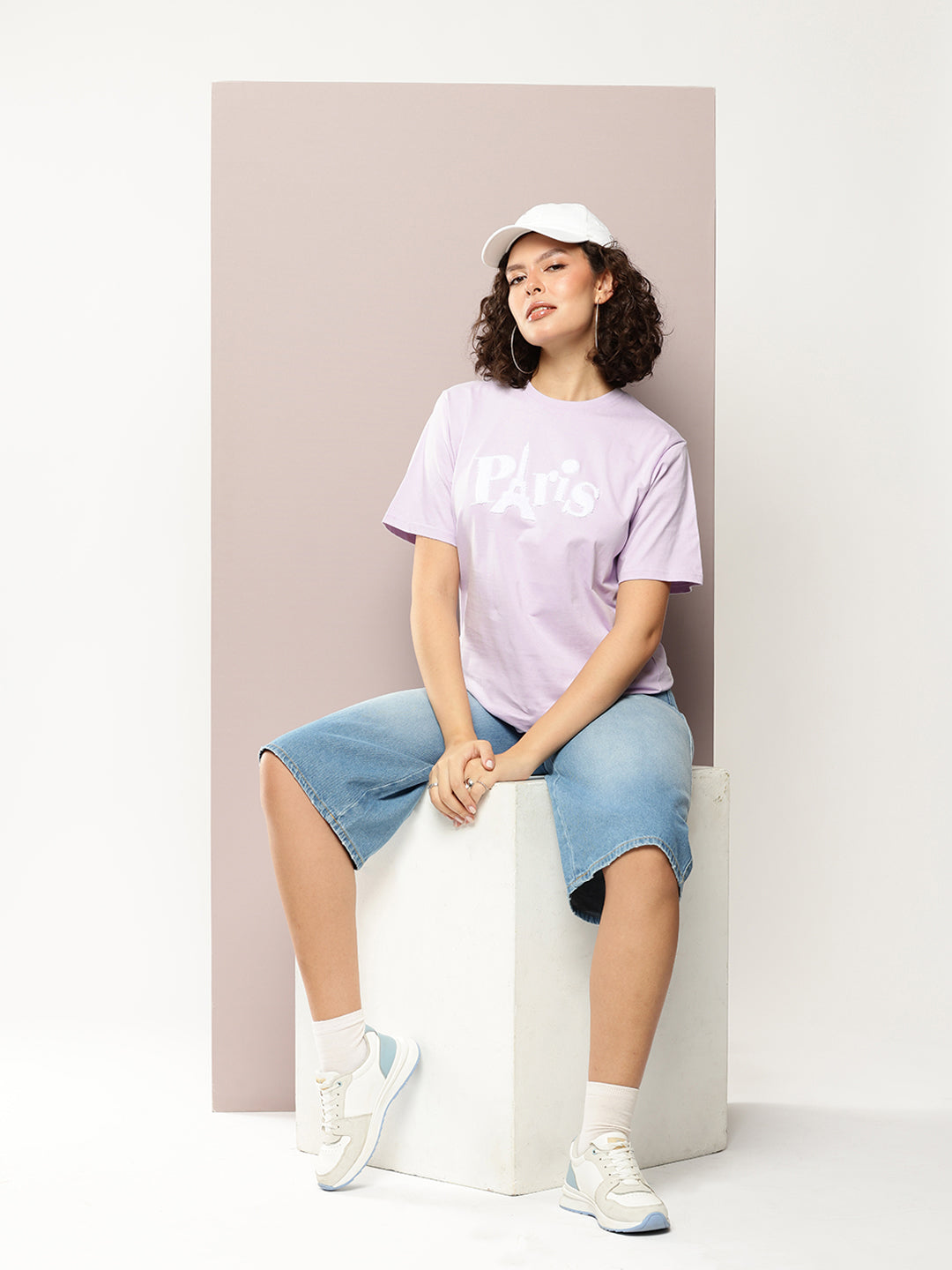 Womens Half Sleeve Round Neck Embroidery Oversized Fit Tshirts