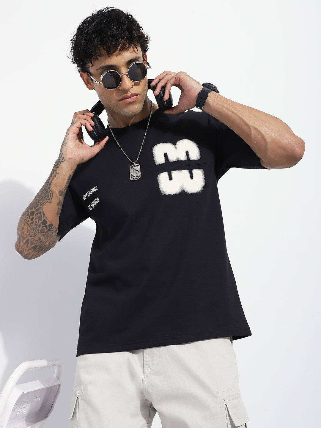 Mens Half Sleeve Round Neck Striped Oversized Fit Tshirts