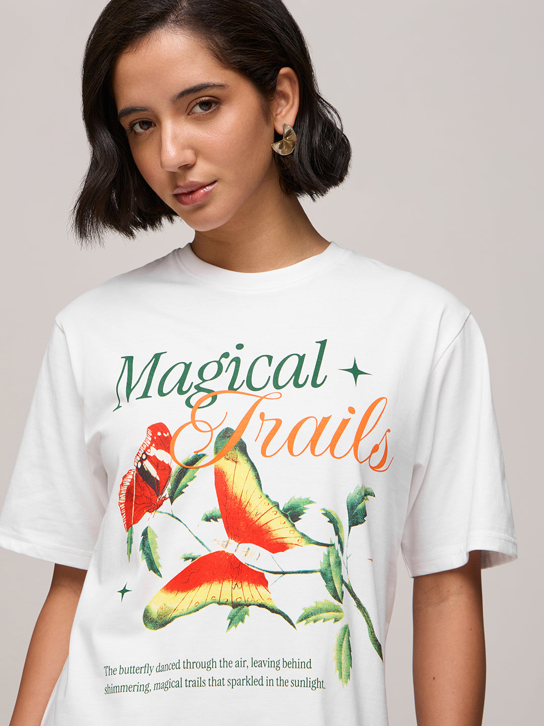 Womens Printed Oversized Fit Cotton T-Shirt