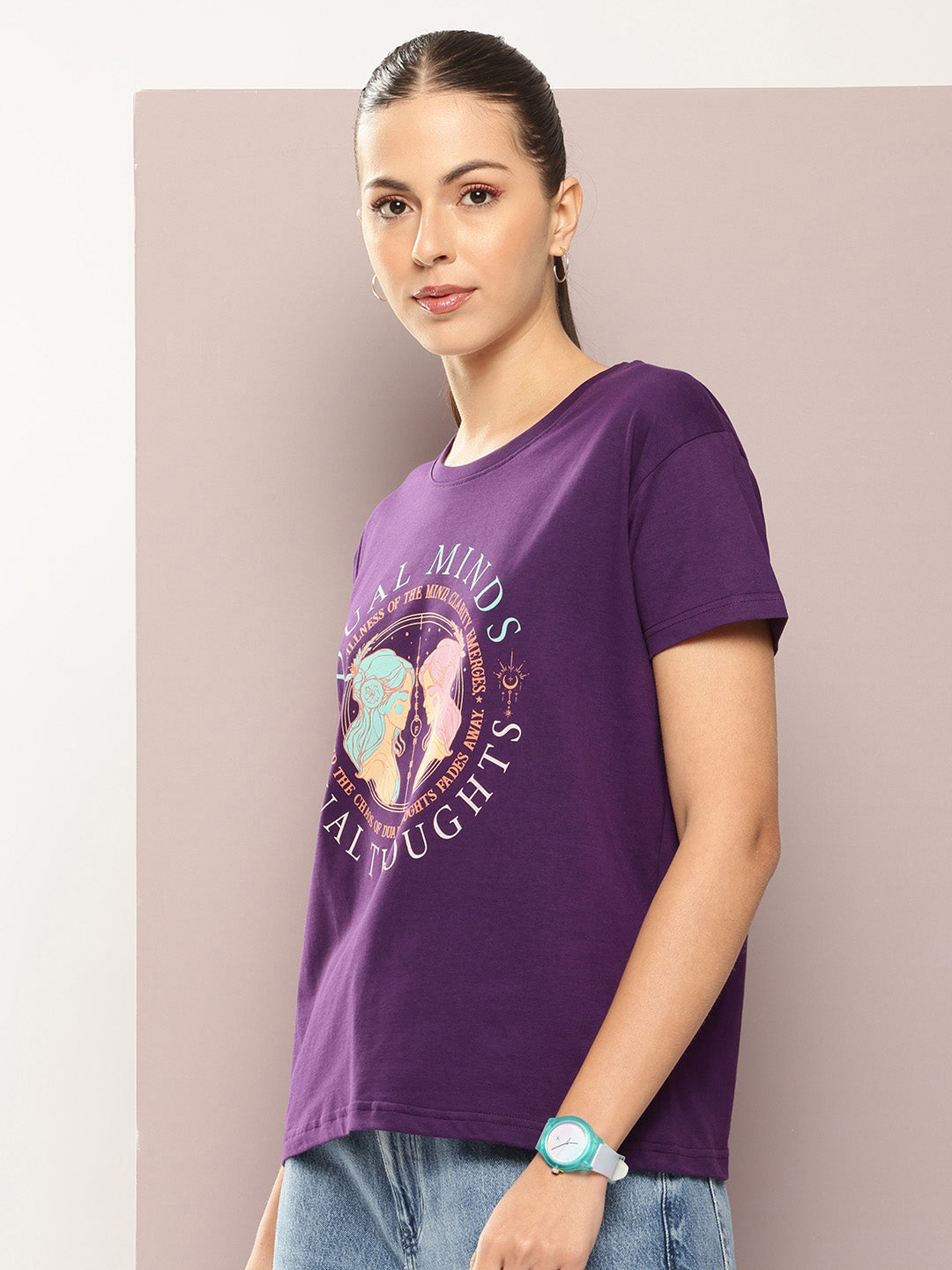 Womens Half Sleeve Round Neck Printed Boxy Fit Tshirts