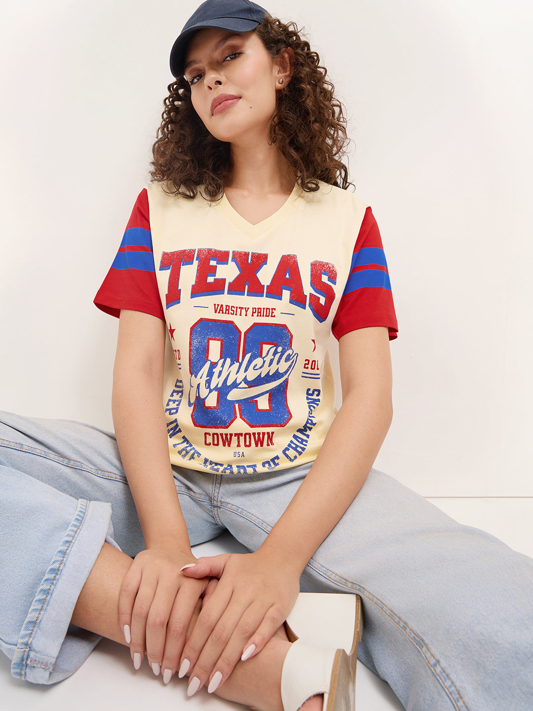 Womens Half Sleeve V-Neck Printed Oversized Fit Tshirts