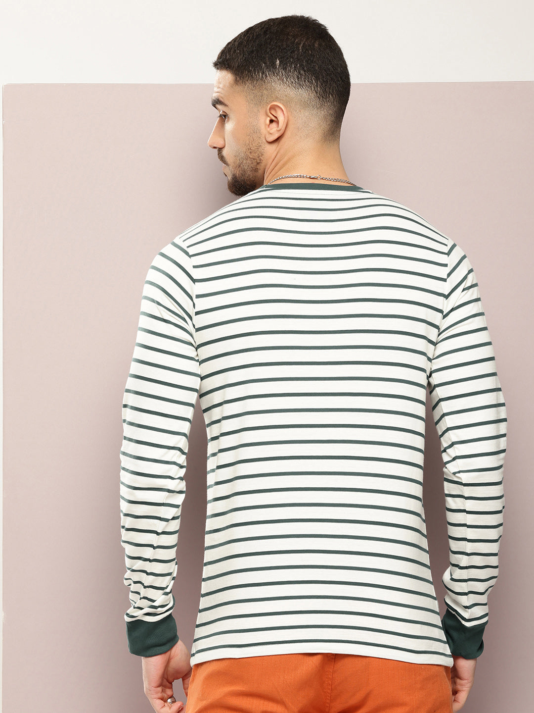 Mens Full Sleeve Round Neck Striped Regular Fit Tshirts