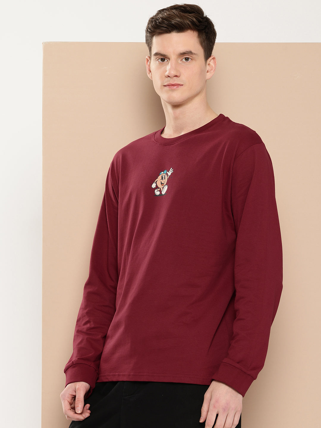 Mens Full Sleeve Round Neck Back Printed Oversized Fit Tshirts