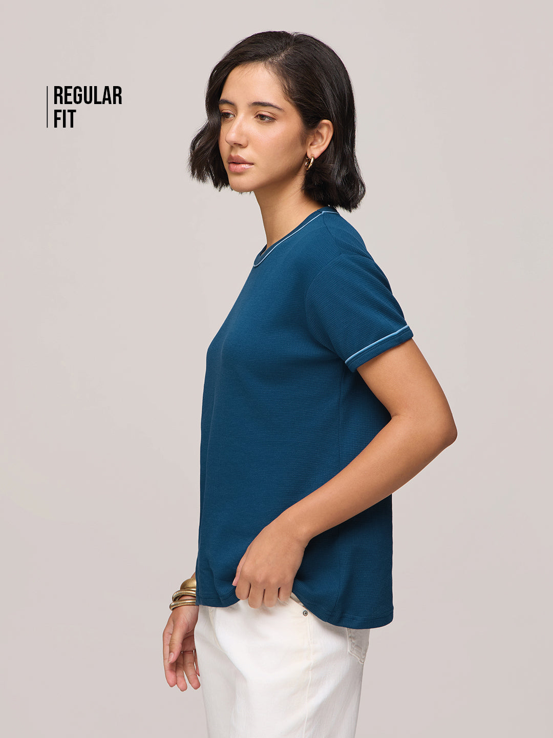 Womens Plain Regular Fit Cotton Round Neck T-Shirt