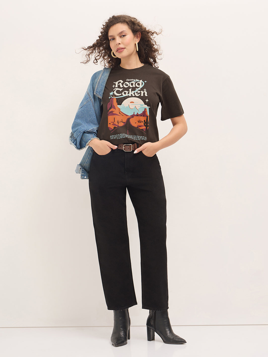 Womens Half Sleeve Round Neck Printed Oversized Fit Tshirts