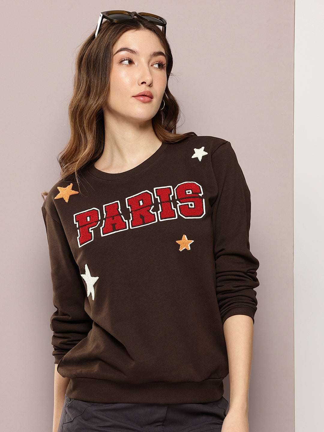 Womens Full Sleeve Round Neck Embroidered Relaxed Fit Tshirts