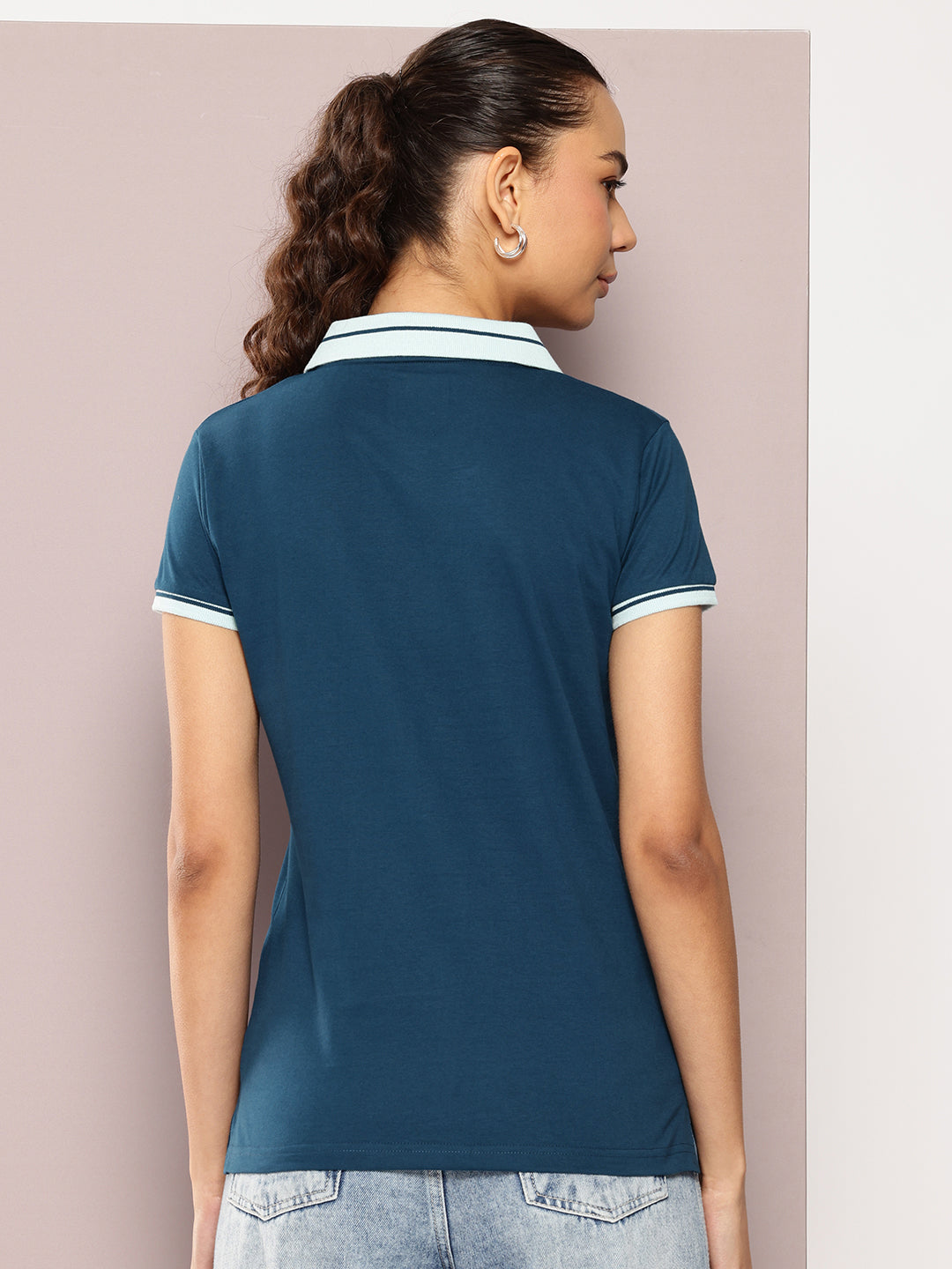 Womens Half Sleeve Polo Neck Embroidered Regular Fit Tshirts