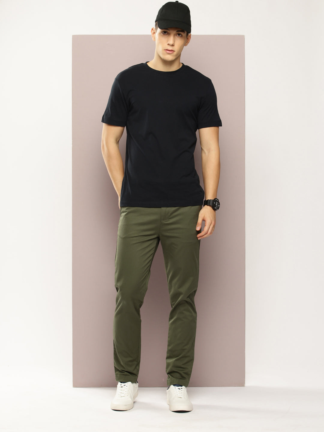 Men Slim Fit Solid Chinos Casual Trousers