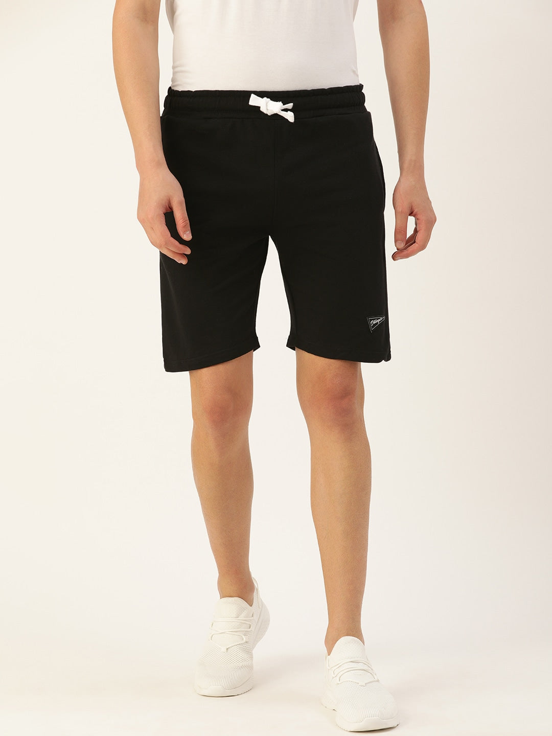 Men Black Solid Mid-Rise Regular Shorts