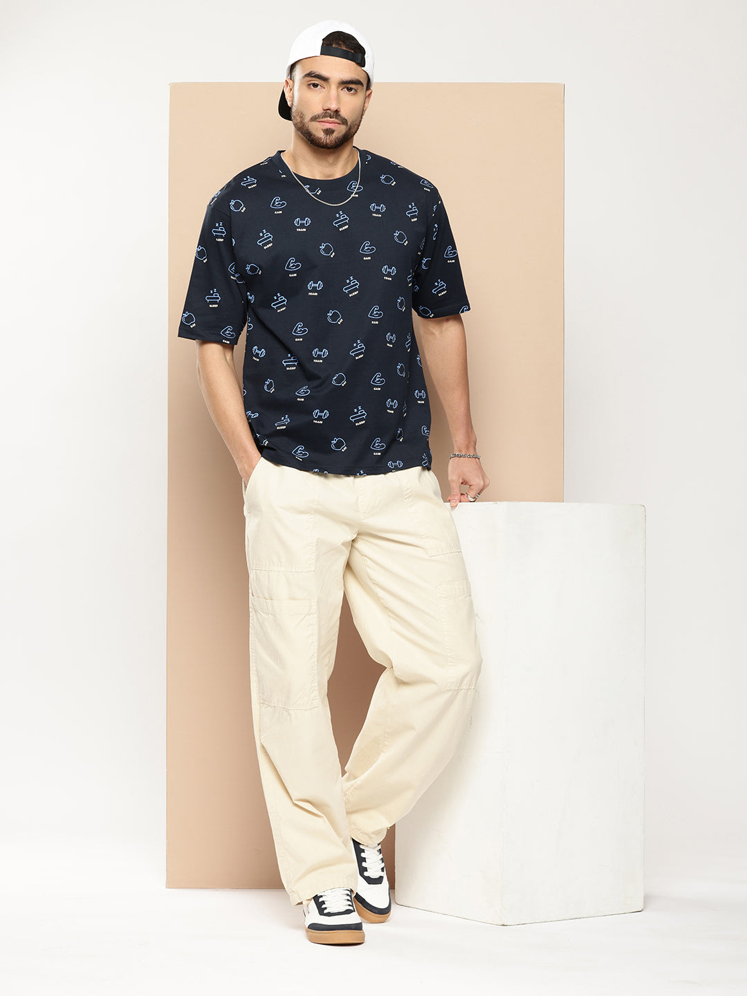 Mens Half Sleeve Round Neck All-Over Printed Oversized Fit Tshirts