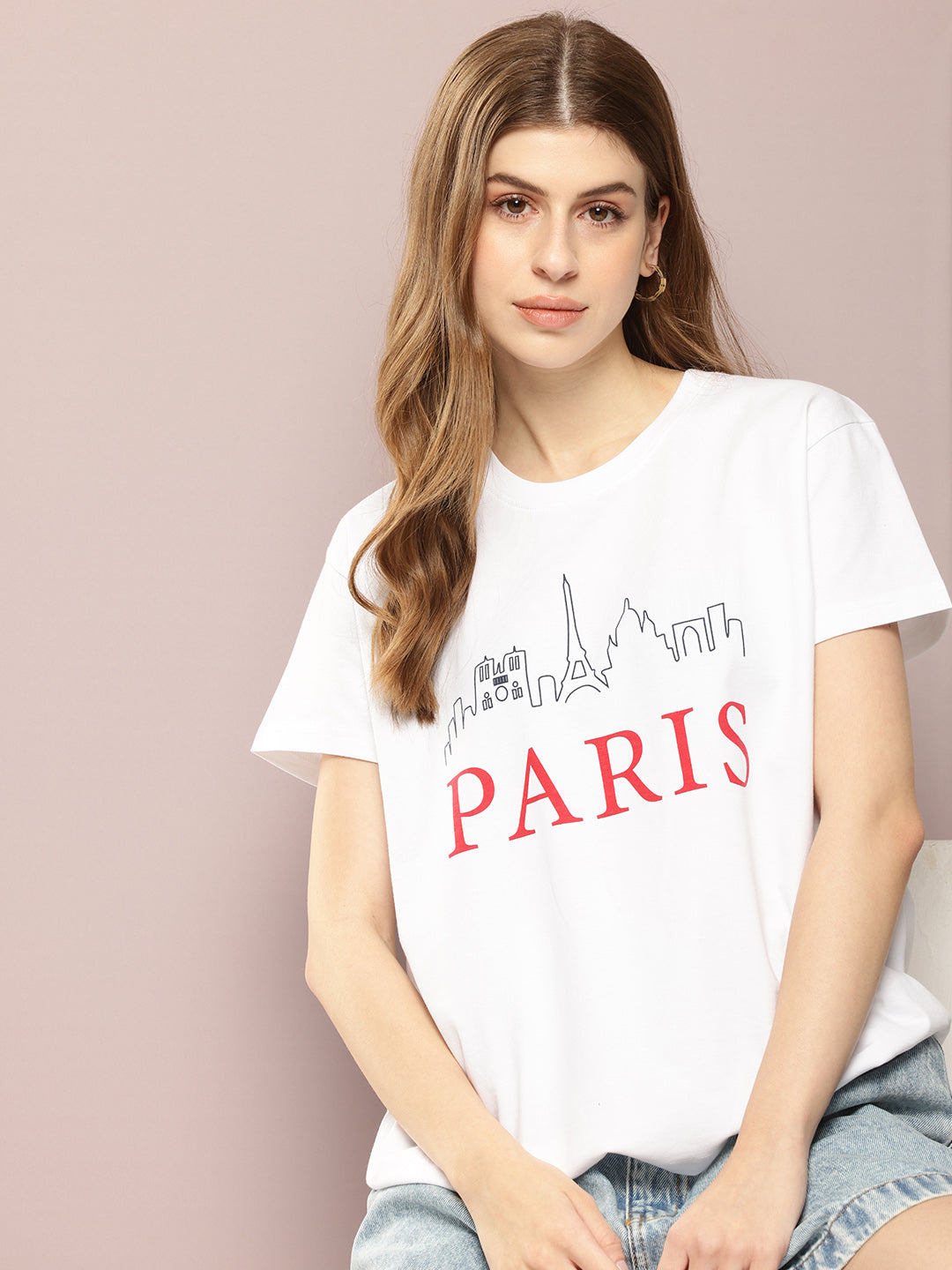 Womens Half Sleeve Round Neck Printed Boxy Fit Tshirts