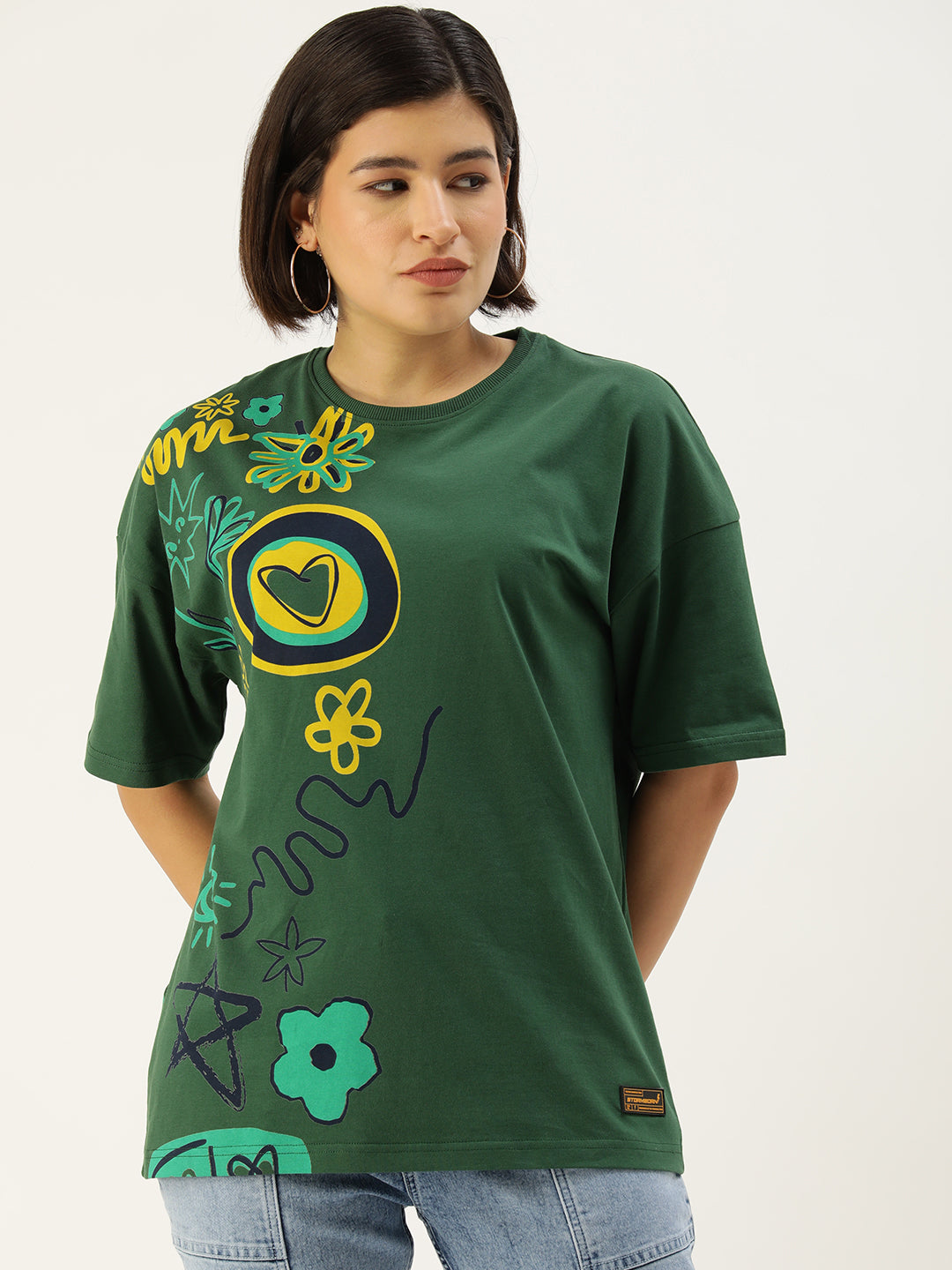 Womens Half Sleeve Drop Shoulder Printed Oversized Fit T-Shirts