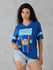 Womens Half Sleeve Puff Printed Oversized Fit V-Neck Tshirt
