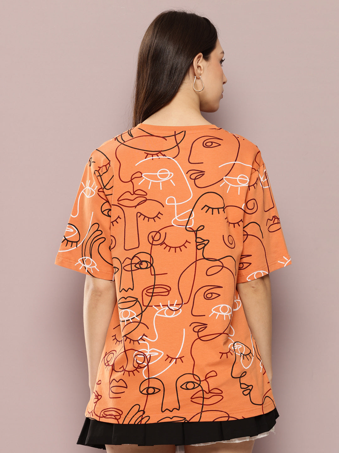 Womens Half Sleeve Round Neck All-Over Printed Oversized Fit Tshirts