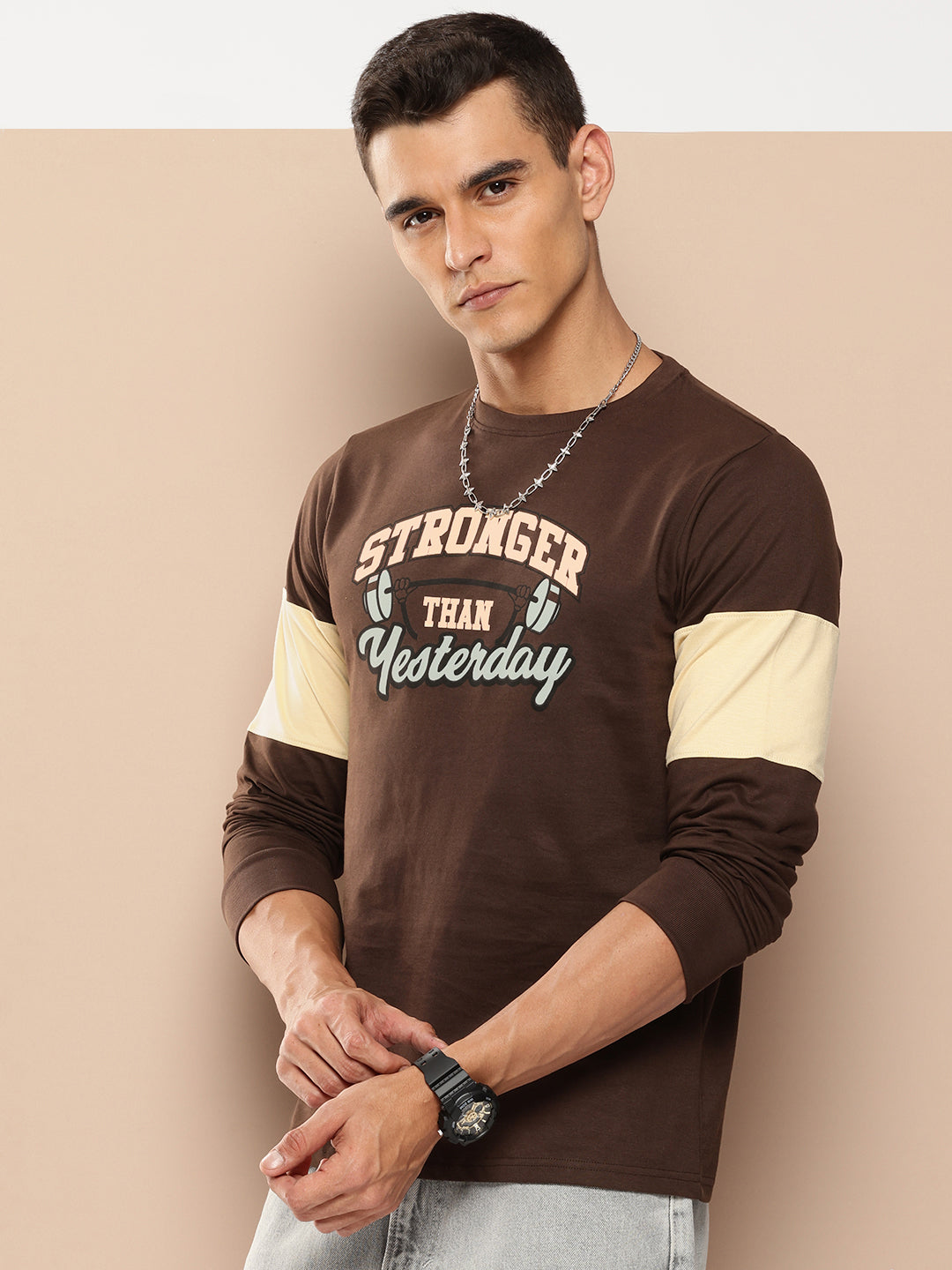 Mens Full Sleeve Round Neck Printed Regular Fit Tshirts