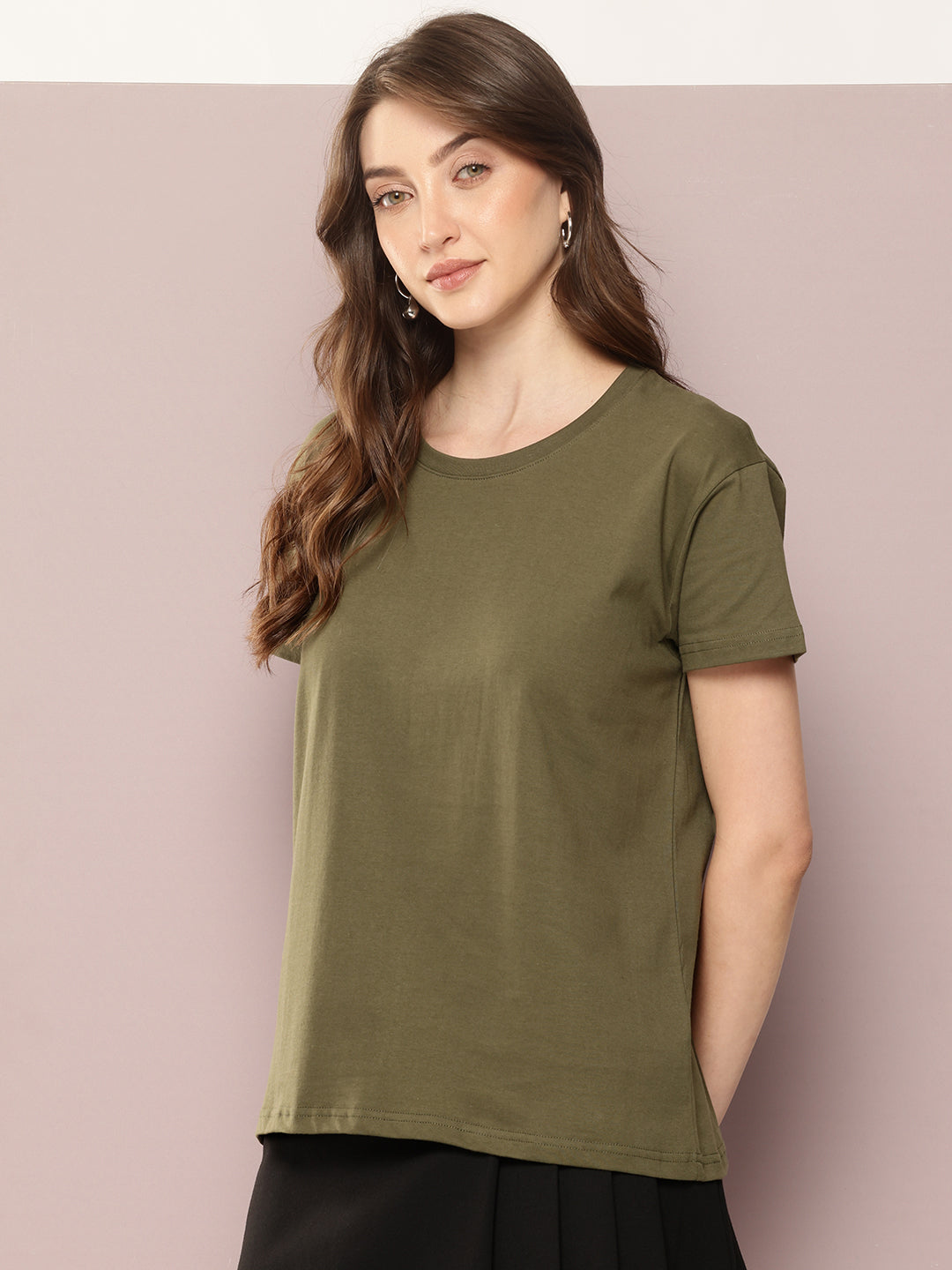 Womens Half Sleeve Round Neck Solid Boxy Fit Tshirts