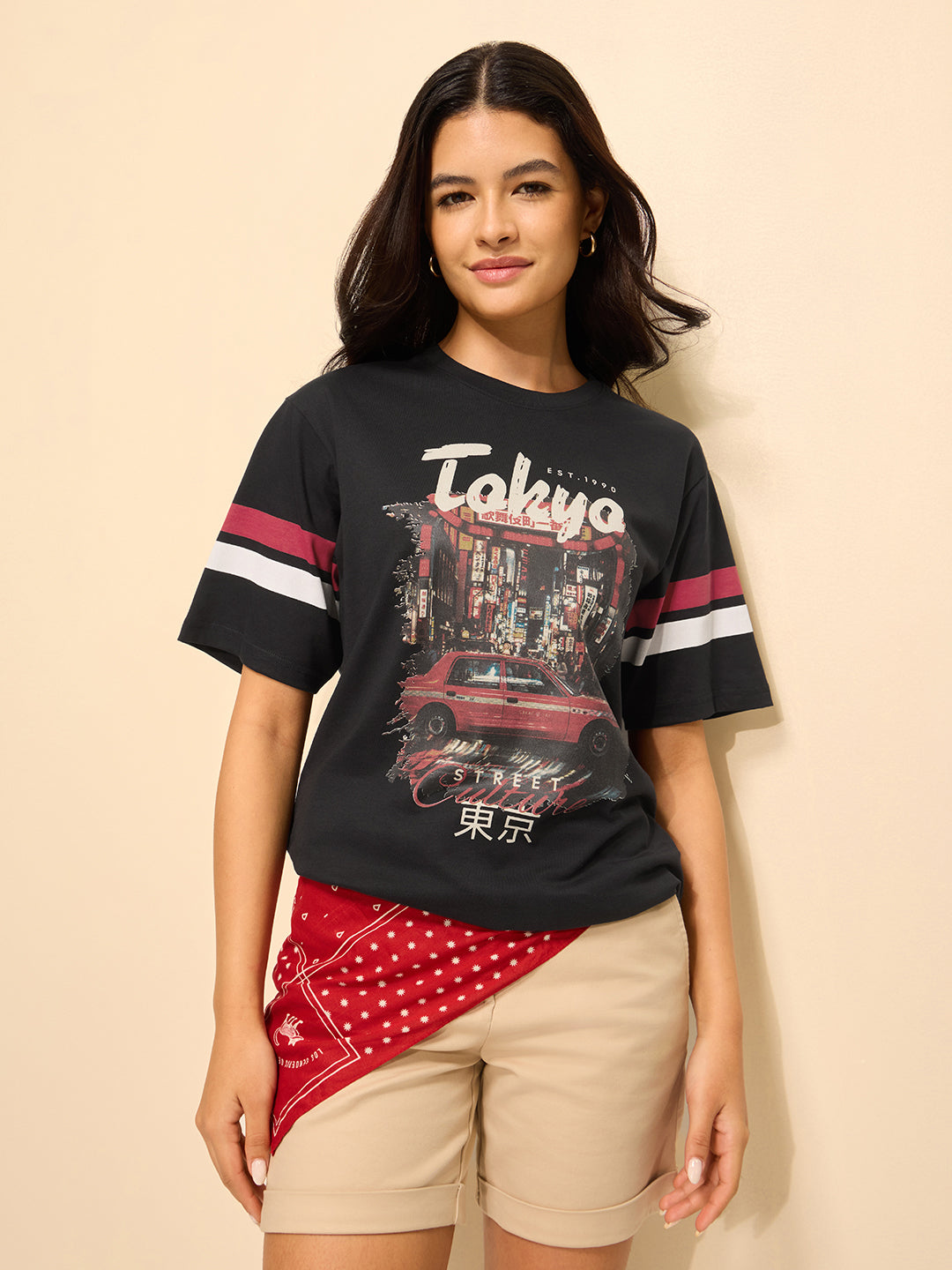 Womens Printed Oversized Cotton T-Shirt