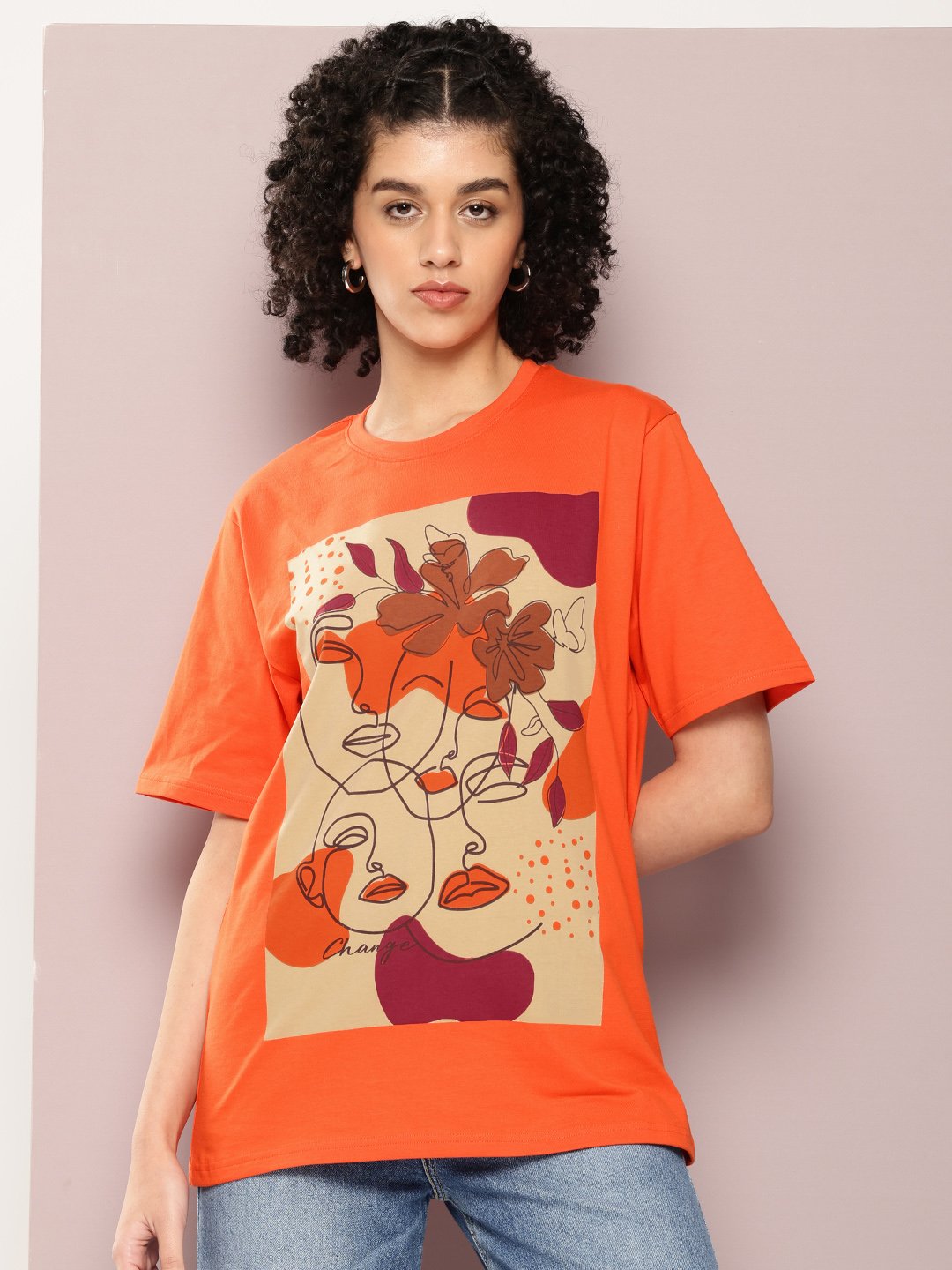 Womens Half Sleeve Round Neck Oversized Fit T-Shirts