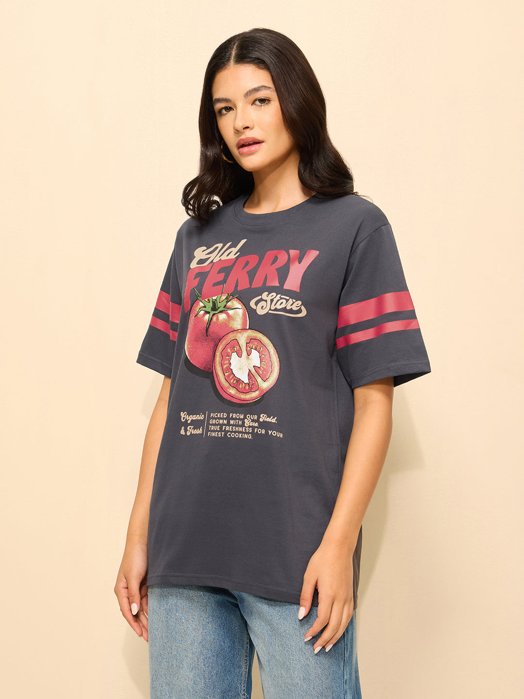 Womens Printed Oversized Cotton T-Shirt