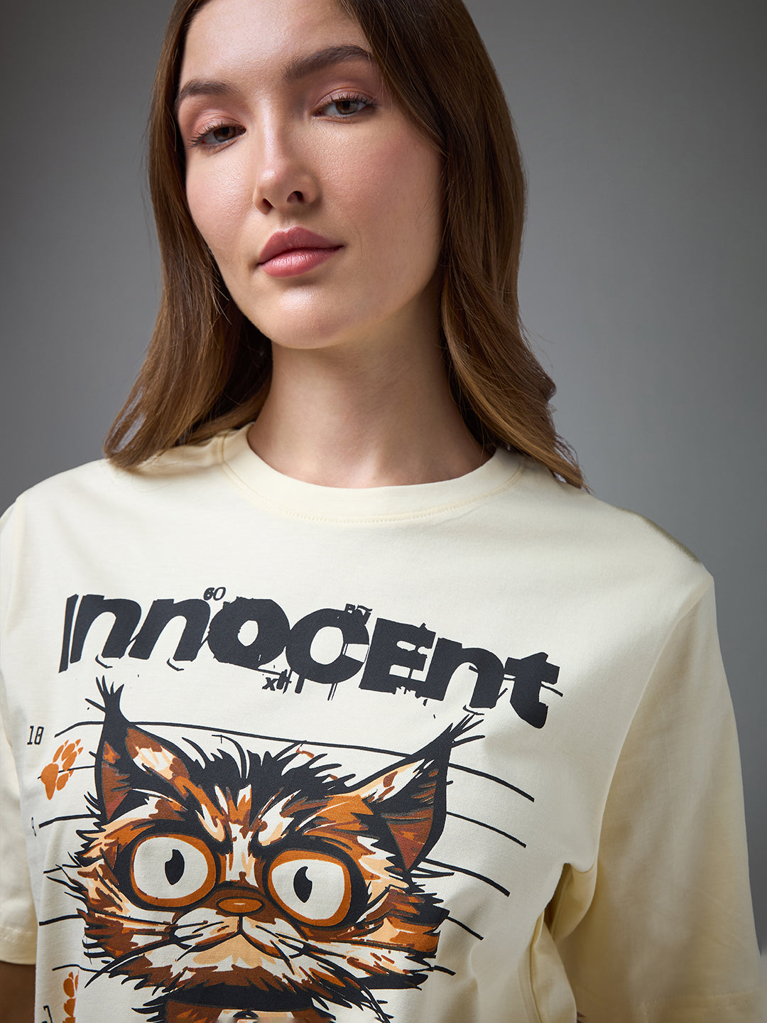 Womens Printed Round Neck Oversized Fit Tshirt
