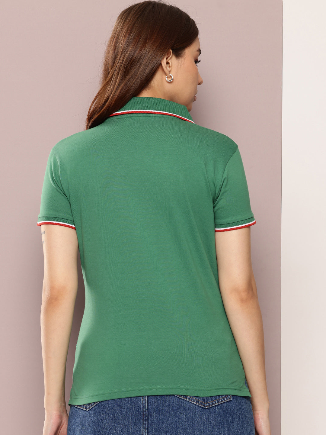Womens Half Sleeve Polo Neck Embroidered Regular Fit Tshirts