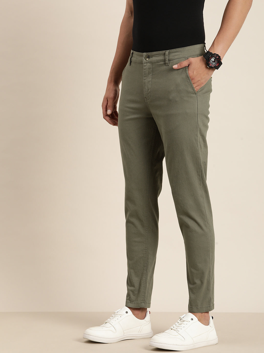Men Solid Ankle-Length Chinos Trousers