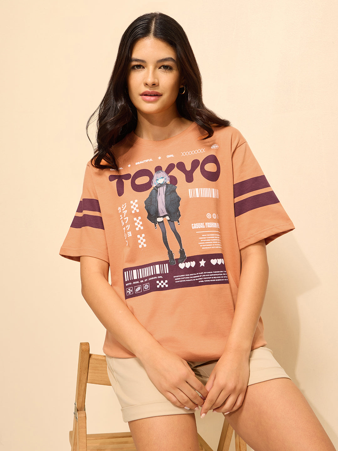 Womens Printed Oversized Cotton T-Shirt