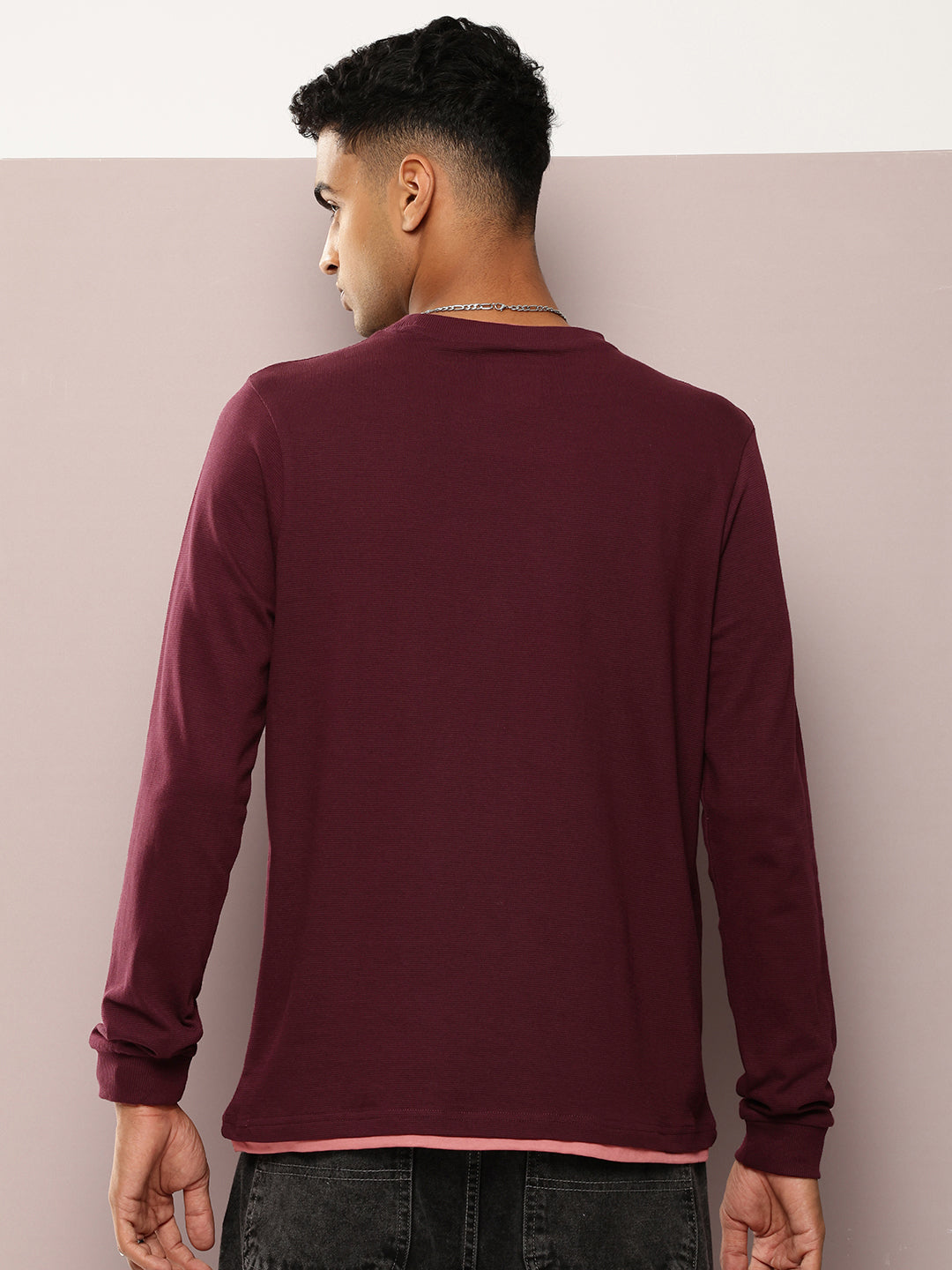 Mens Full Sleeve Round Neck Solid Regular Fit Tshirts