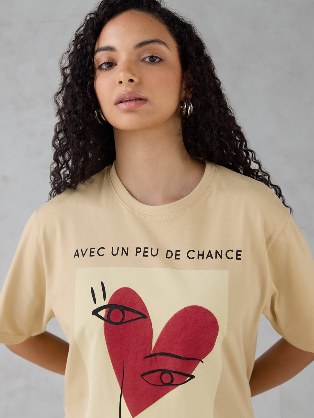 Womens Half Sleeve Puff Printed Oversized Fit Tshirt