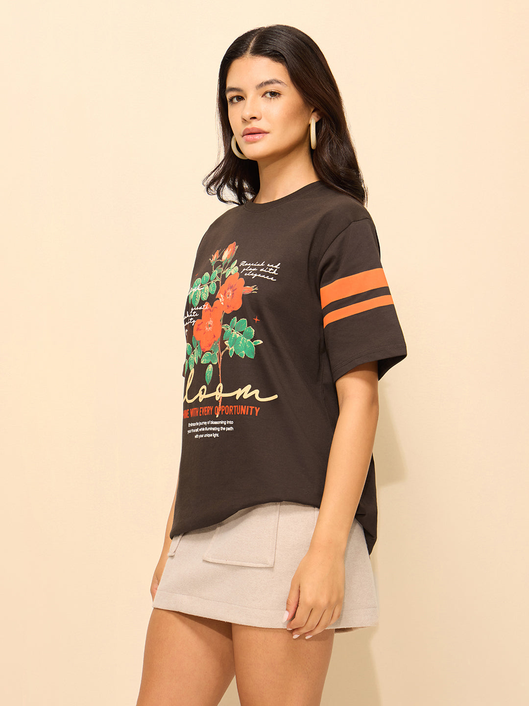 Womens Printed Oversized Fit Cotton T-Shirt