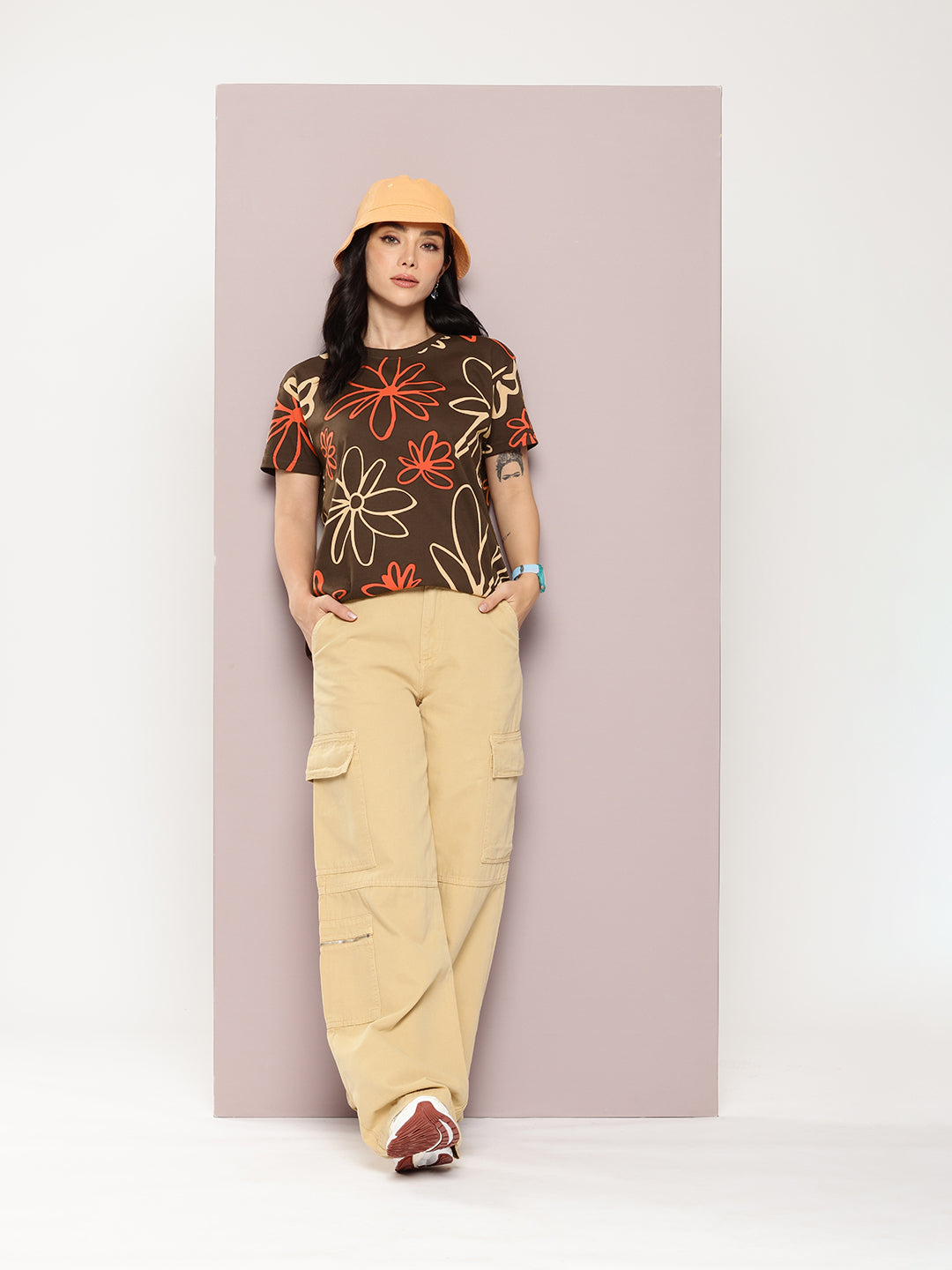 Womens Half Sleeve Round Neck All-Over Printed Boxy Fit Tshirts