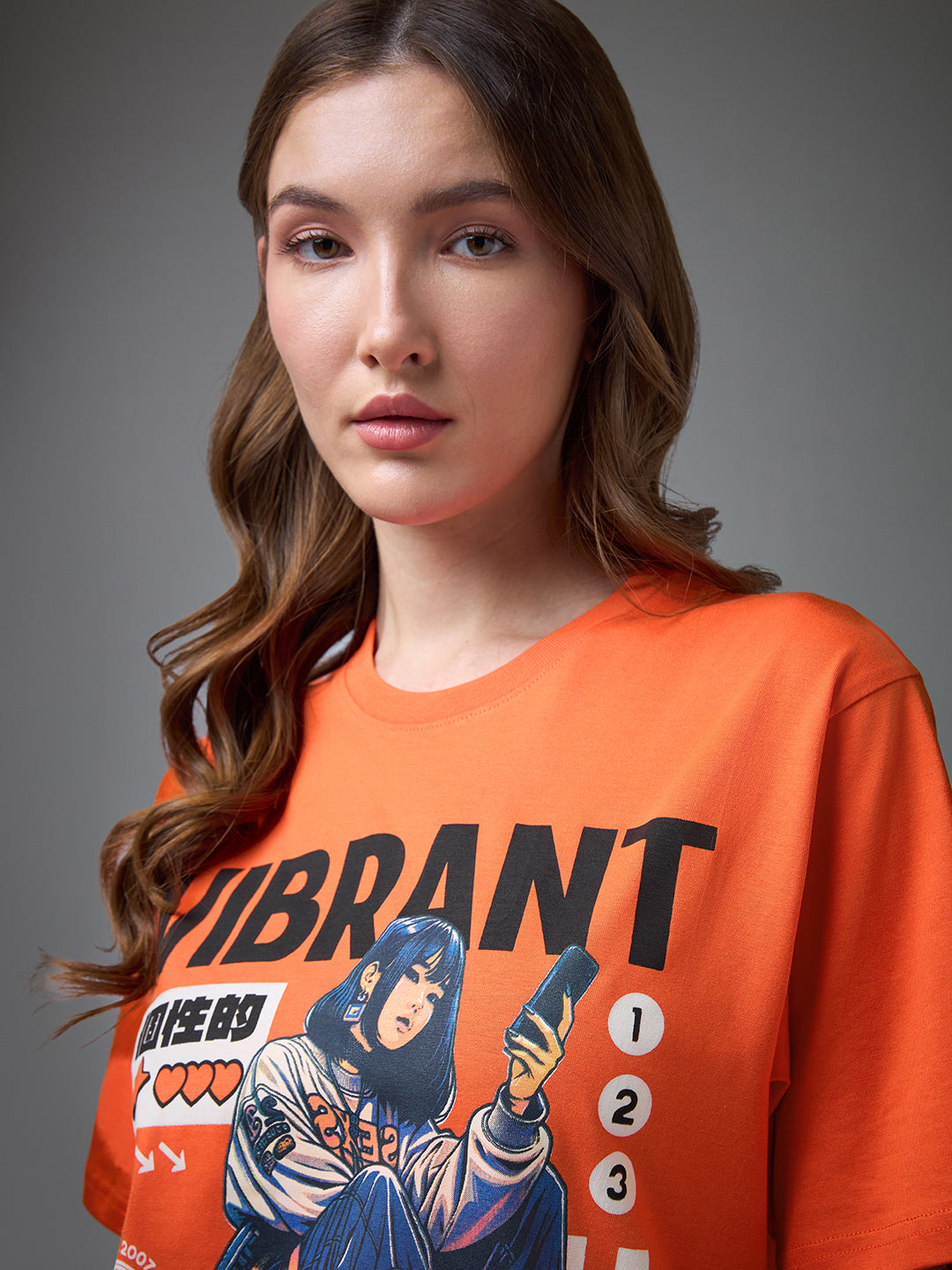 Womens Printed Round Neck Oversized Fit Tshirt