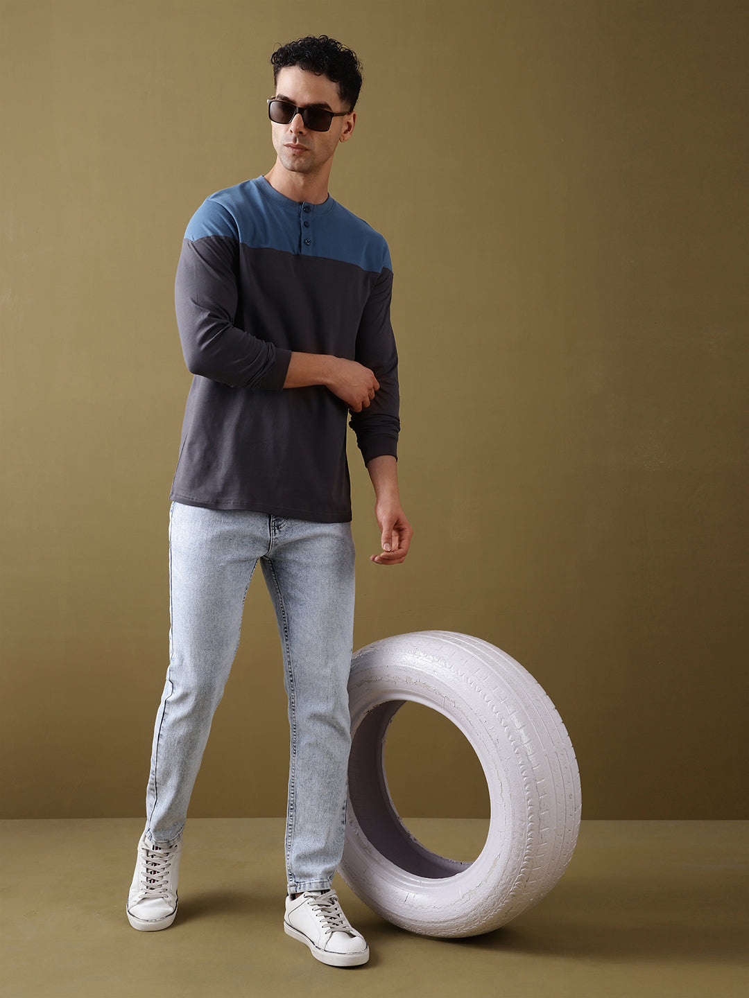 Mens Full Sleeve Henley Neck Regular Fit T-Shirts
