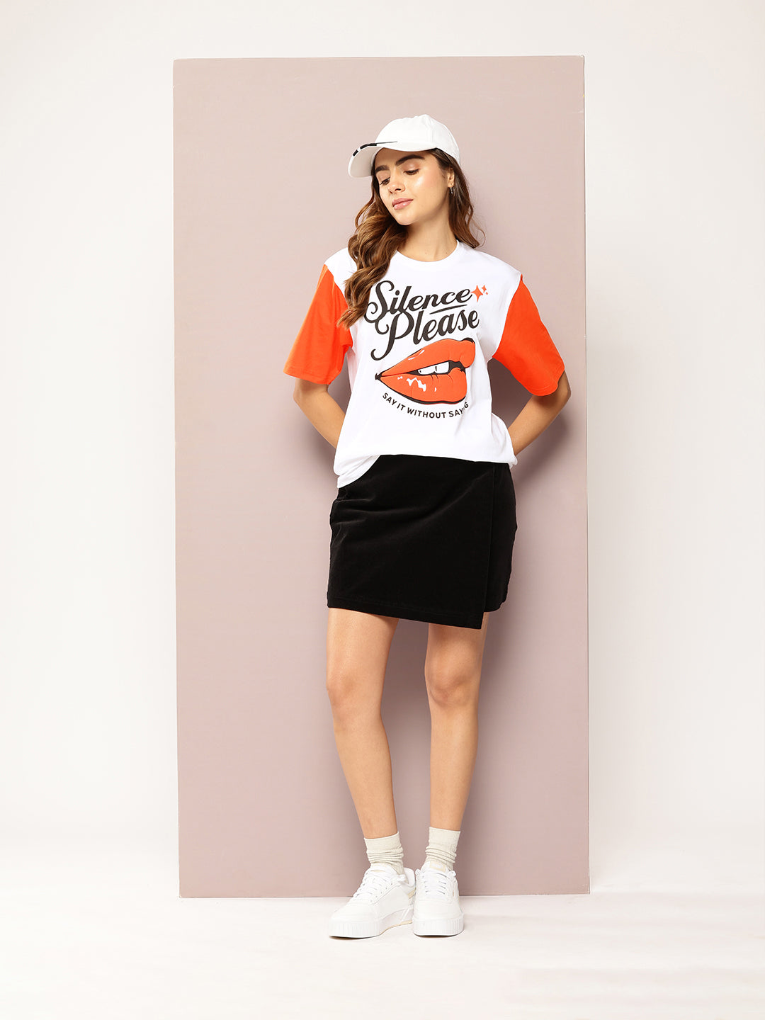 Womens Short Sleeve Puff Printed Oversized Fit Tshirt